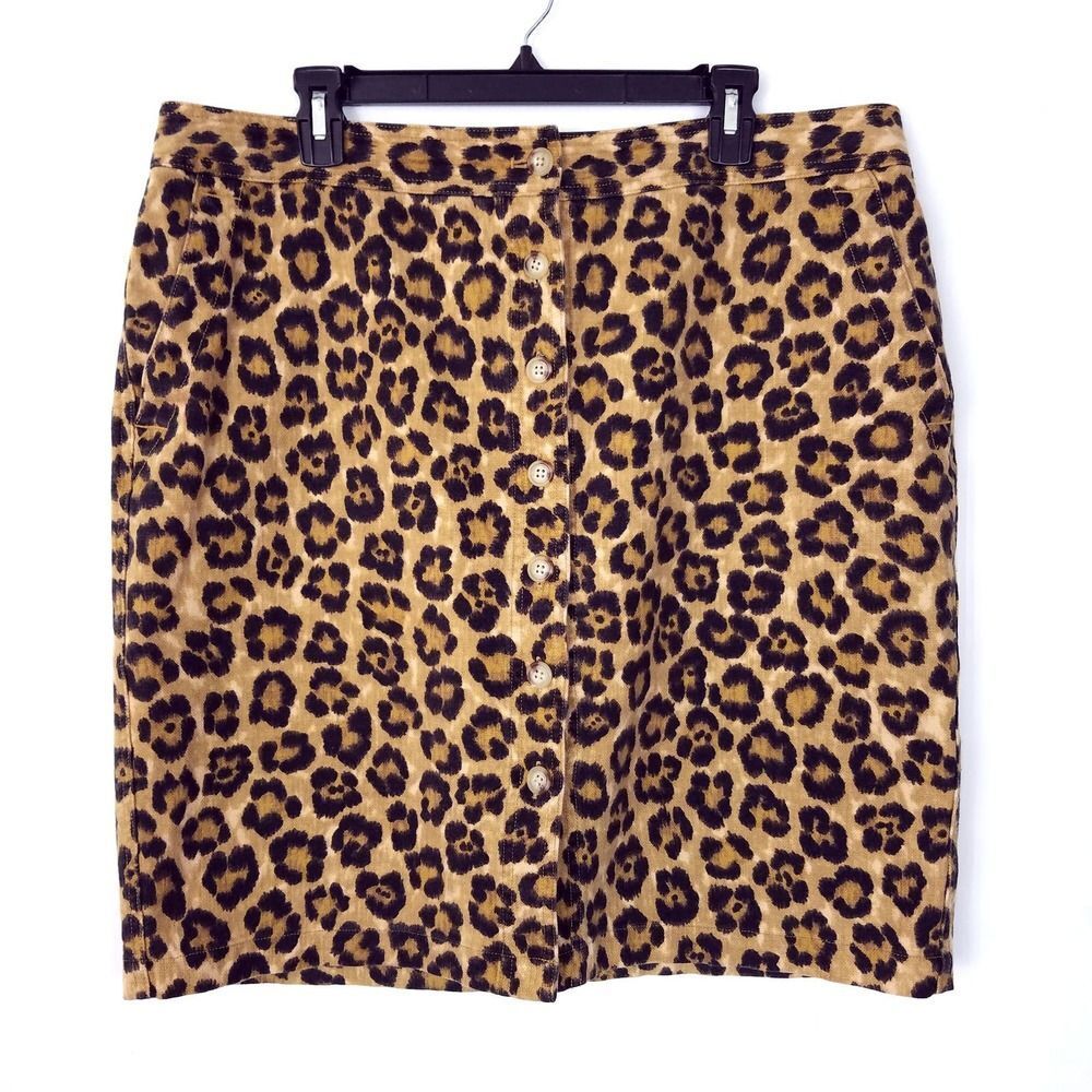 Lauren Ralph Lauren Linen Blend Leopard Print Button Front Pencil Skirt Size 16 - Picture 2 of 6